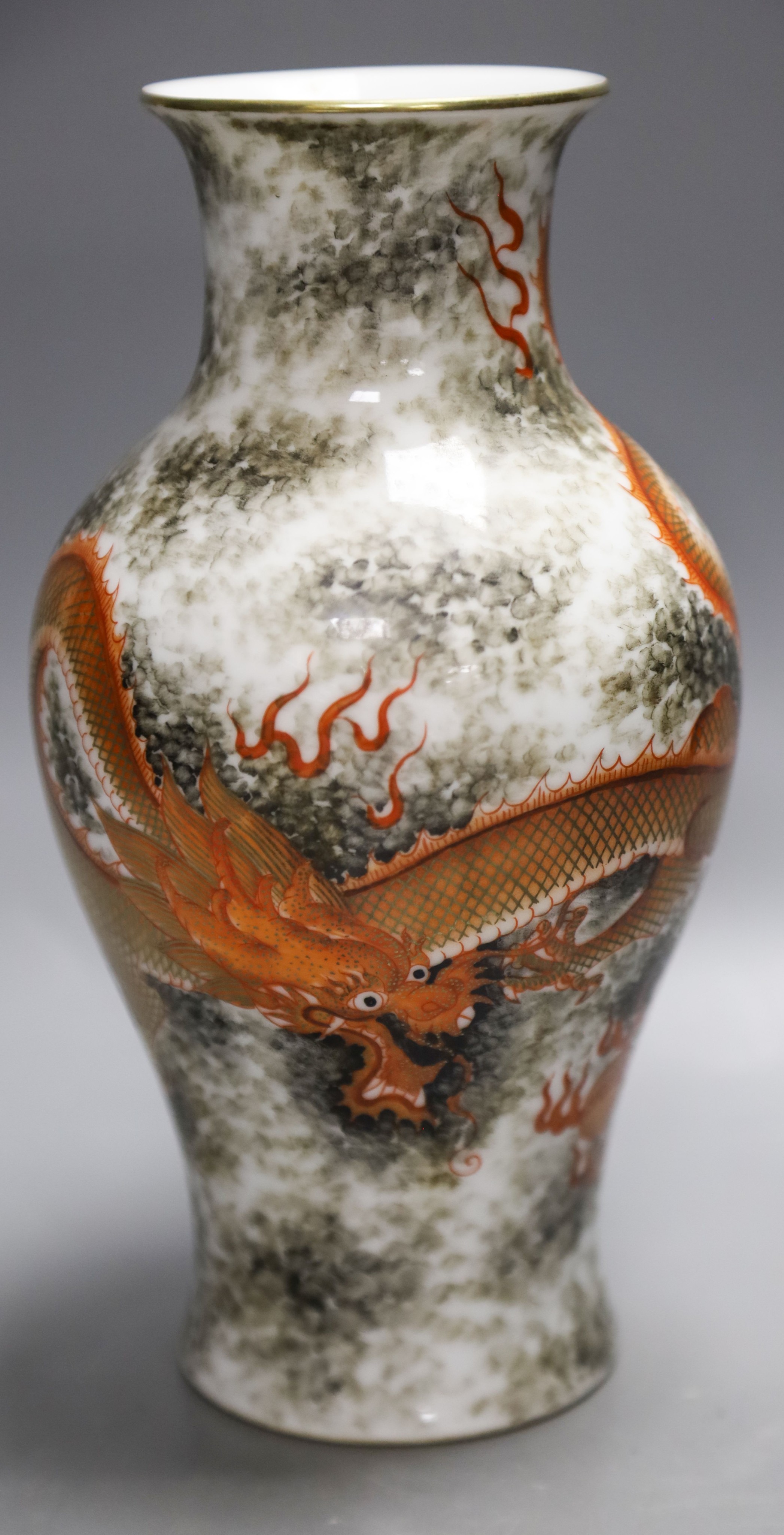 A Chinese enamelled porcelain baluster ‘dragon’ vase, 23cm